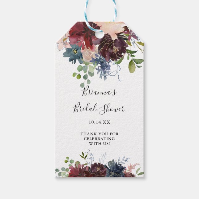 Burgund Blumengrün Brautparty Geschenkanhänger (Vorderseite)