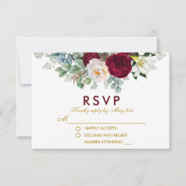 Burgund Blumengrün Gold Wedding RSVP