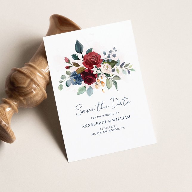 Burgund Blumengrün Hochzeit speichern Sie das Datu (Burgundy Floral Wedding Save the Date)