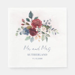 Burgund Blumengrün Script Hochzeitsempfang Serviette