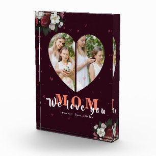 Burgund Blumenherz Gestaltetes Geschenk für Mutter Fotoblock