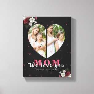 Burgund Blumenherz Gestaltetes Geschenk für Mutter Leinwanddruck