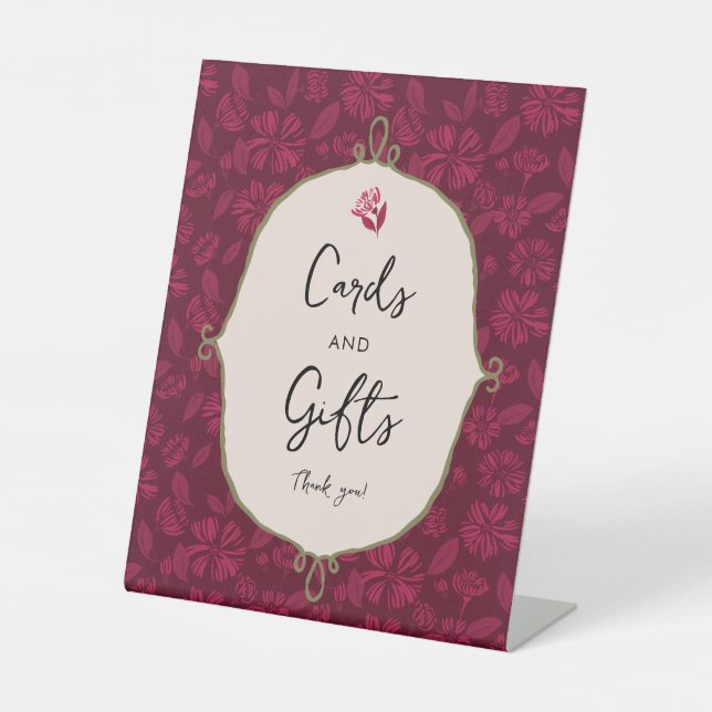 Burgund-Blumenkarten und Geschenke Sockelschild