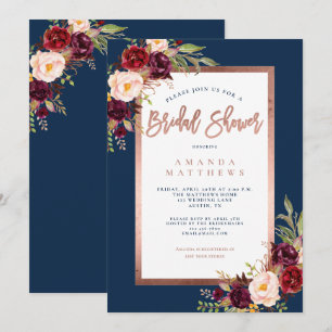 Burgund Blumenkopfer Navy Blue Brautparty Einladung