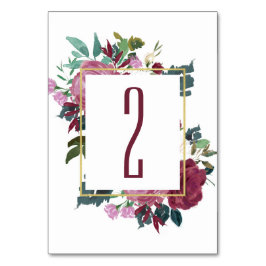 Burgund Blumenstrauß Tischnummer. Maroon-Hochzeit Tischnummer