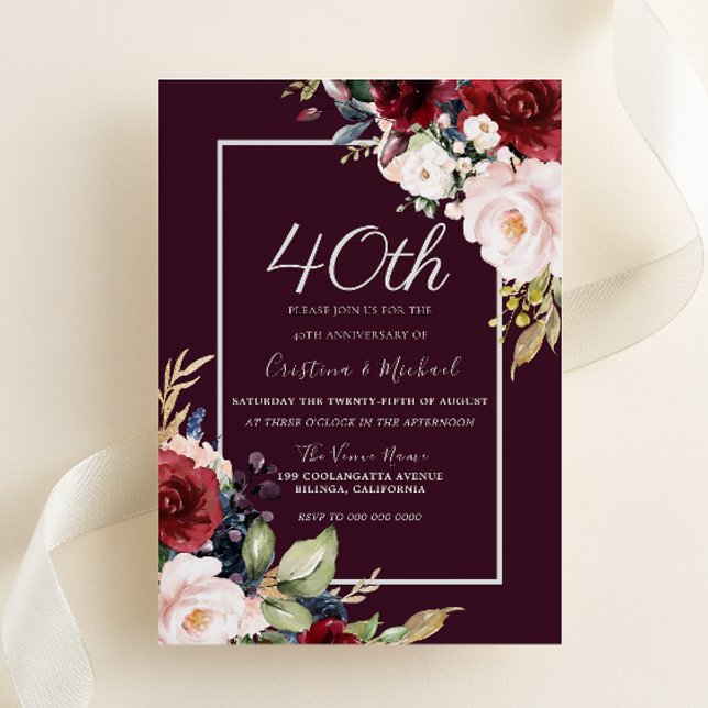 Burgund & Blush 40. Hochzeitstag Einladung (Von Creator hochgeladen)