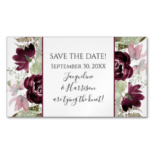 Burgund Blush Bloral Blätter Elegant Save the Date Magnetische Visitenkarte