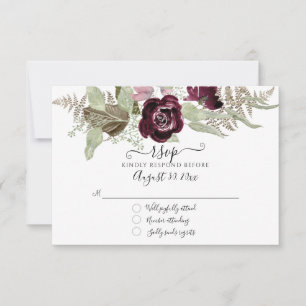 Burgund Blush Bloral Elegante Sage Wedding RSVP