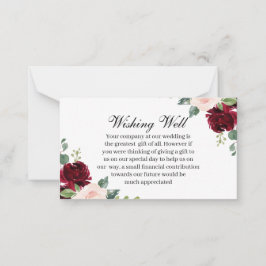 Burgund Blush Bloral Hochzeit wünschend gut Mitteilungskarte