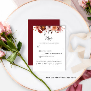 Burgund Blush Bloral mit/ohne Mahlzeit RSVP Card Karte