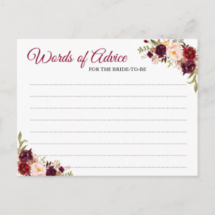 Burgund Blush Bloral Wedding Words of Advice Card Hinweiskarte