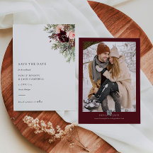Burgund Blush Bloral Winter Hochzeit Save the Date