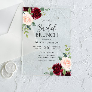 Burgund & Blush Blume Brautparty Brunch Acryleinladungen