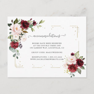 Burgund Blush Blume Hochzeitsunterkünfte Begleitkarte