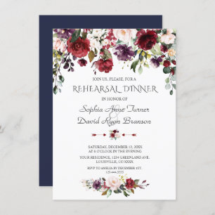 Burgund Blush Blume Navy Blue Probe Dinner Einladung