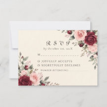 Burgund & Blush Blumenrose Hochzeit RSVP Karte