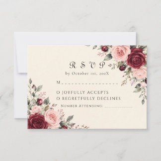 Burgund & Blush Blumenrose Hochzeit RSVP Karte