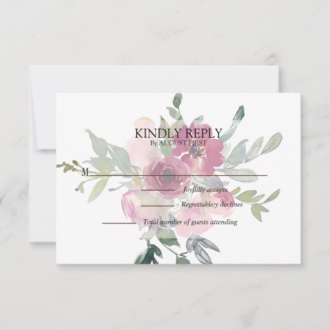 Burgund & Blush Blumenstrauß-RSVP-Karte RSVP Karte (Vorderseite)