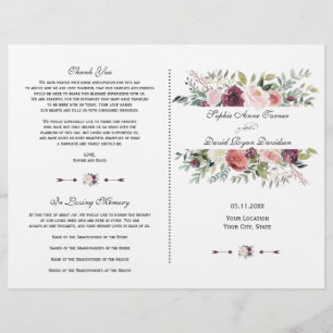 Burgund Blush Elfenbeinrahmen Hochzeitsprogramm