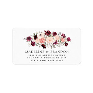 Burgund Blush Floral Bridge & Groom Adresse Adressaufkleber