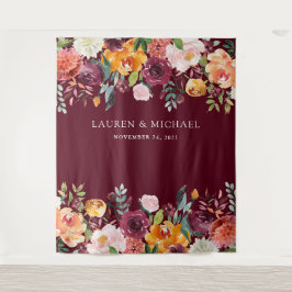 Burgund Blush Floral Hintergrund | Foto Booth Prop Wandteppich