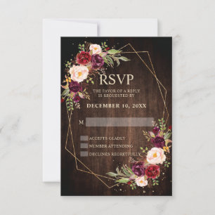 Burgund Blush Floral Moderne geometrische Hochzeit RSVP Karte