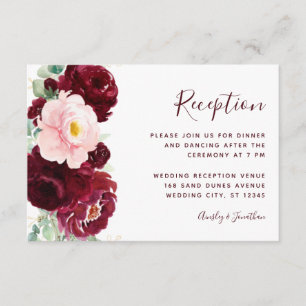 Burgund Blush Floral Moderne Hochzeitsempfehlung Begleitkarte
