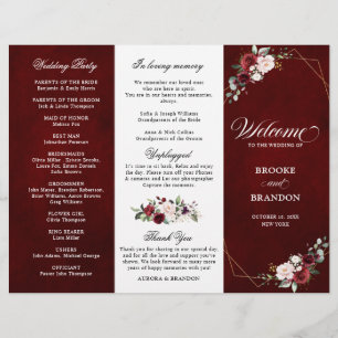 Burgund Blush Floral Modernes Hochzeitsprogramm