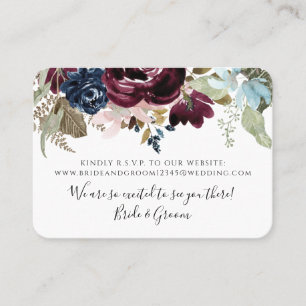 Burgund Blush Floral Navy Elegante Foliage Hochzei Visitenkarte