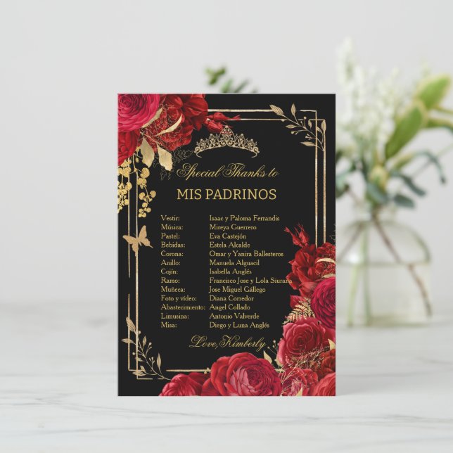 Burgund Blush Floral QUINCEAÑERA Padrinos Card Einladung (Stehend Vorderseite)