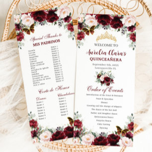 Burgund Blush Floral QUINCEAÑERA Veranstaltungsrei Programm