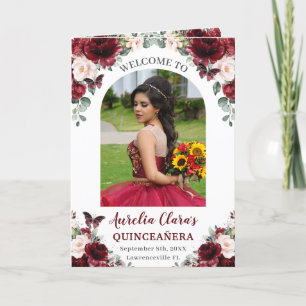 Burgund Blush Floral Quinceñera Orden der Ereignis Programm