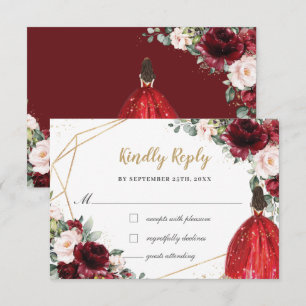 Burgund Blush Floral Quinceñera Prinzessin Antwort