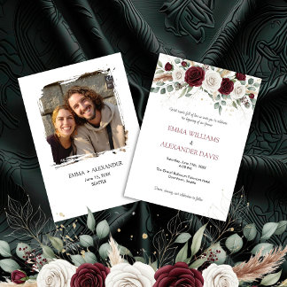 Burgund Blush Foto Hochzeit Einladung