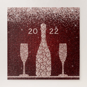 Burgund Blush Glitzer Champagne Toast 2022 Puzzle