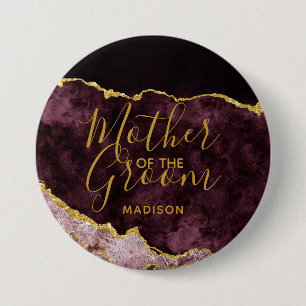 Burgund Blush Gold Foil Agate Mutter des Bräutigam Button