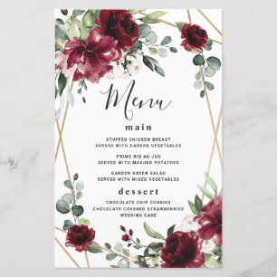 Burgund Blush Gold Greenerity Wedding Menu Cards