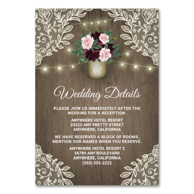 Burgund Blush Gold Mason Jar Wedding Karten (Vorderseite)