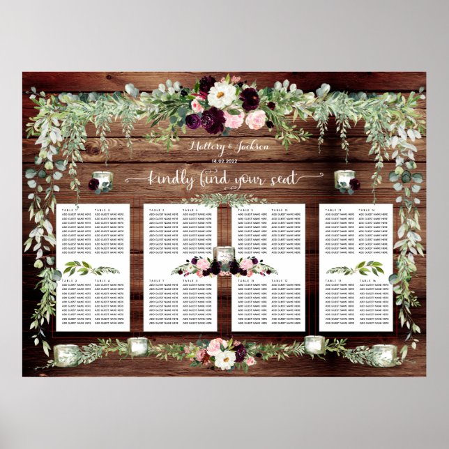 Burgund Blush Greenery Garland 160 Gästebetten Poster (Vorne)