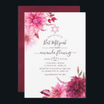 Burgund & Blush Herbst Floral Bat Mitzvah Einladung<br><div class="desc">Burgund - Marsala und rot rosa Fall Wasserfarbe florale Fledermaus Mitzvah Einladung mit eleganter Handschrift Typografie.</div>