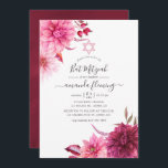 Burgund & Blush Herbst Floral Bat Mitzvah Einladung<br><div class="desc">Burgund - Marsala und rot rosa Fall Wasserfarbe florale Fledermaus Mitzvah Einladung mit eleganter Handschrift Typografie.</div>