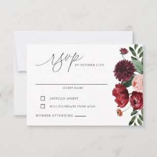 Burgund-Blush-Hochzeit RSVP Karte