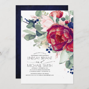 Burgund Blush Navy Blue Floral Engagement Party Einladung