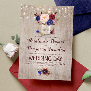 Burgund Blush Navy Blues Rustikale Hochzeit Einladung