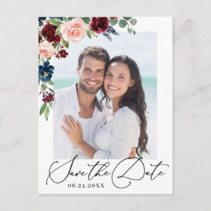 Burgund Blush Navy FOTO Hochzeit Save the Date Postkarte