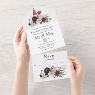 Burgund, Blush & Navy Weinprobe Hochzeit All In One Einladung