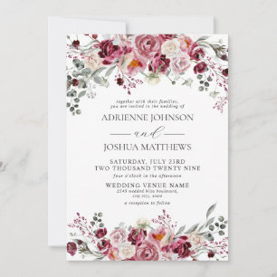 Burgund & Blush Peony Rose Blumenhochzeit Einladung
