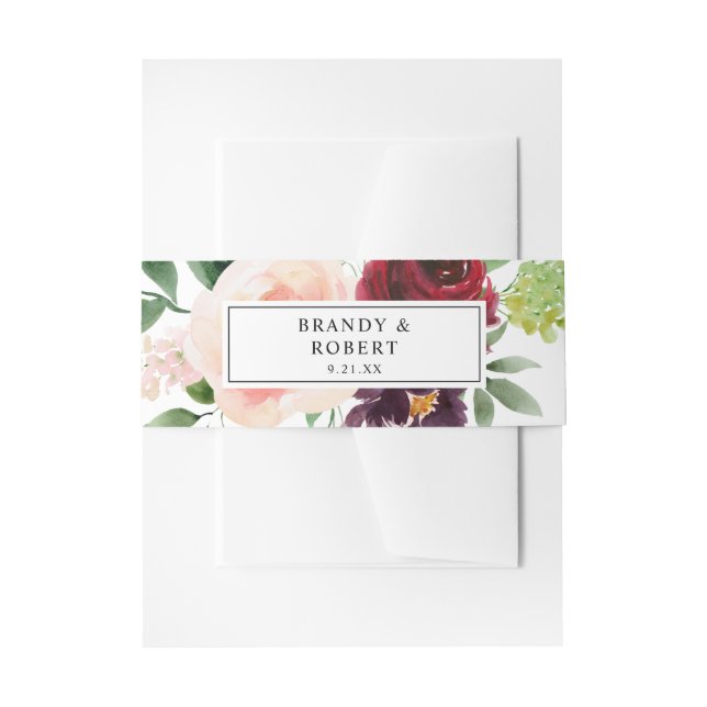 Burgund & Blush Pink 4B Bloral Einladungsbanderole (Vorderseite Beispiel)