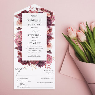 Burgund & Blush Pink 8B Hochzeit 2 All In One Einladung