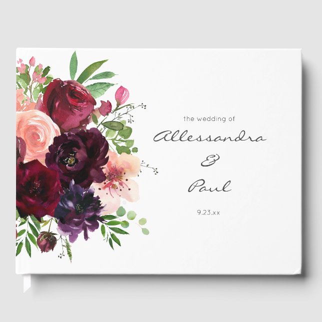 Burgund & Blush Pink Bloral Gästebuch (Vorderseite)